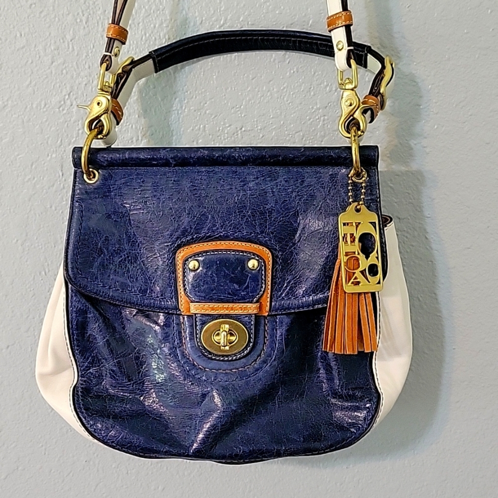 Coach 19031 Legacy Willis Leather Bag Navy White Beige
